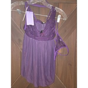 Purple Lace Babydoll Chemise and G-String Lingerie Set New with Tags